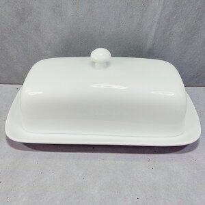 Dash of That White Porcelain Covered Butter Dish Knob Handle Butter Keeper Dish